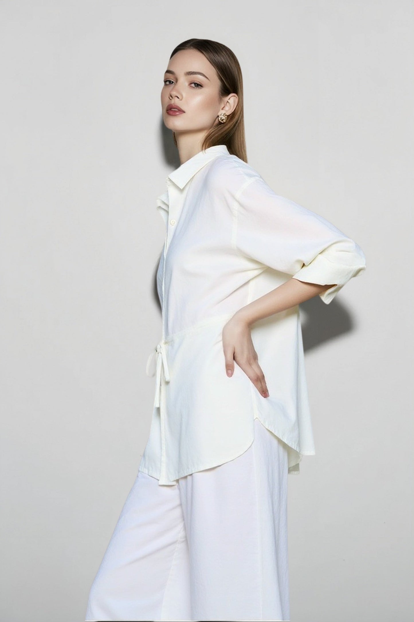 Linen Blend Long Sleeve Blouse