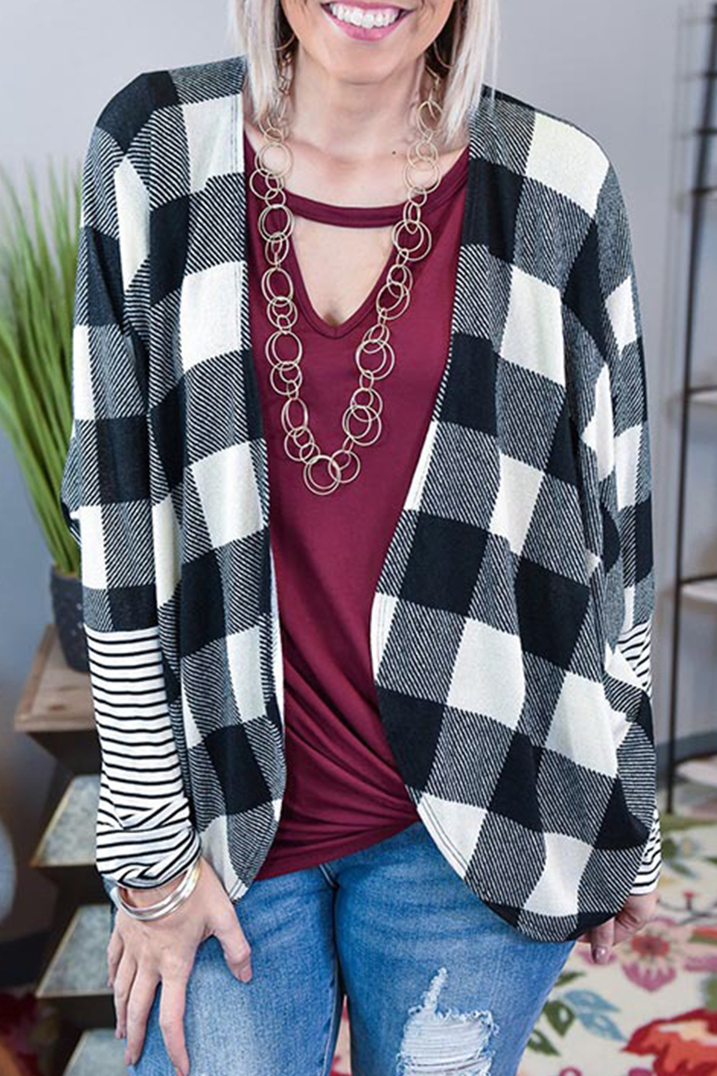 Casual Plaid Striped Patchwork Contrast Tops