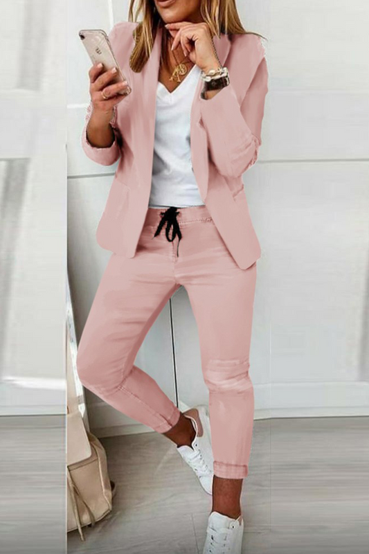 Casual Solid Turndown Collar Long Sleeve Two Pieces(10 colors)