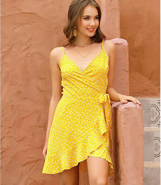 Javier Polka Dot Ruffle Tie Dress Orange FINAL