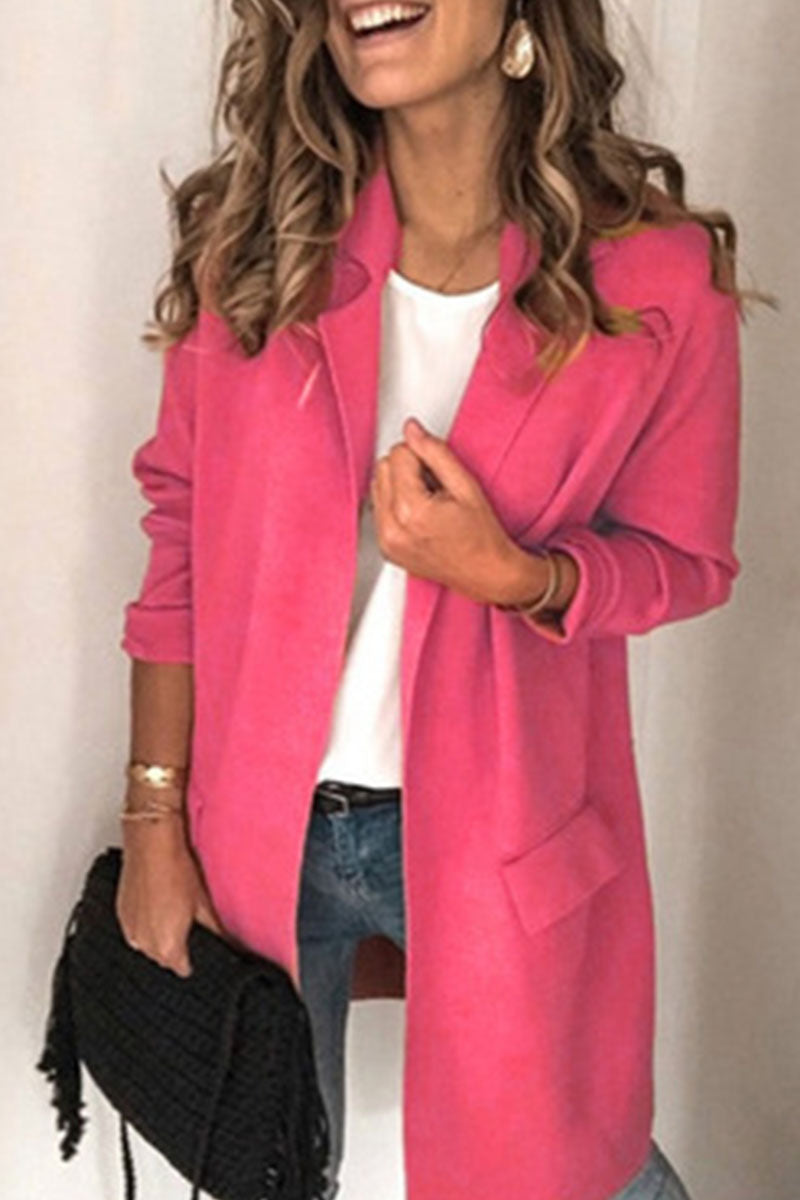 Casual Solid Patchwork Turn-back Collar Outerwear(6 Colors)