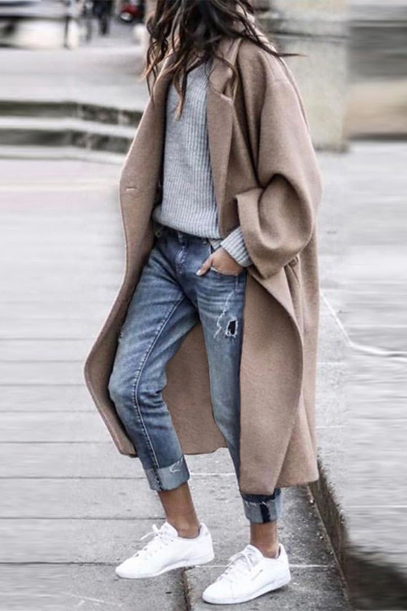 Casual Solid Patchwork Buttons Turndown Collar Outerwear(5 Colors)