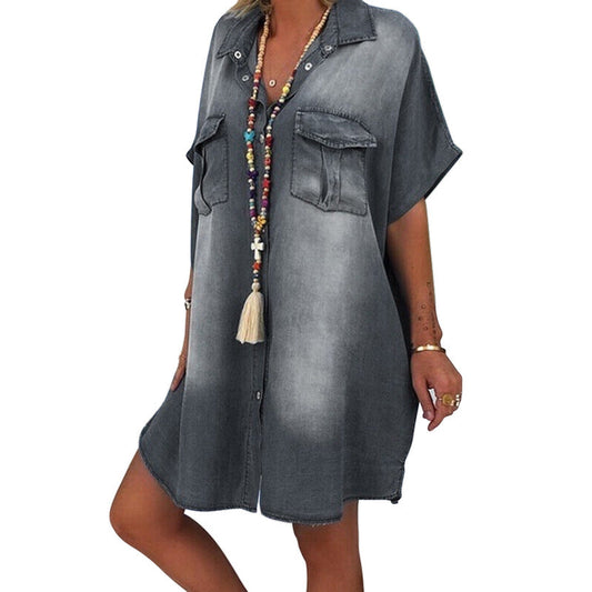 Irvine Cotton Pocketed Denim Babydoll Dress Vintage Black