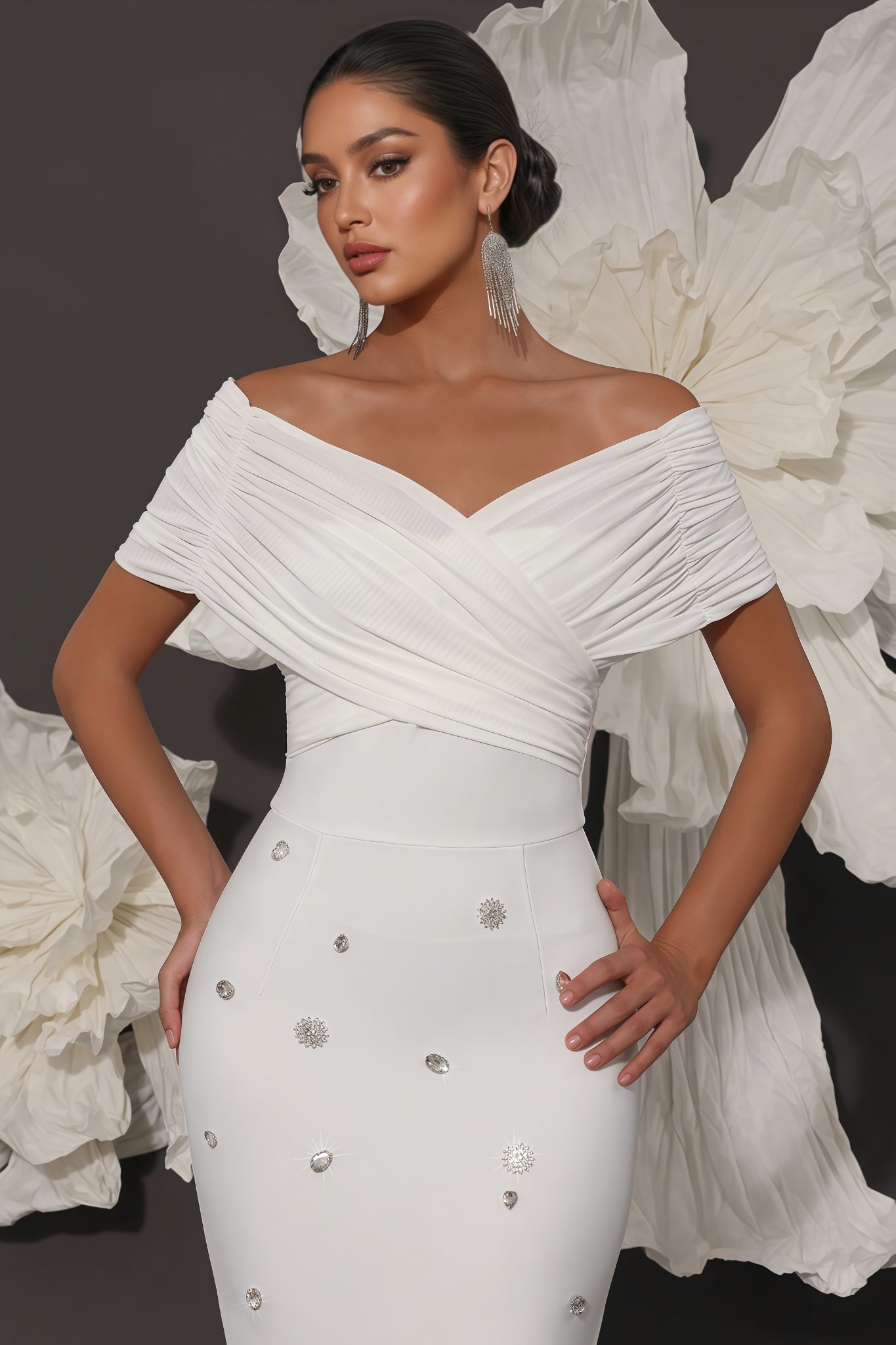 Oonan White Strapless Mesh Midi Dress
