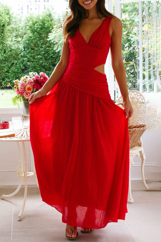 Sexy Hollow Out V Neck Sleeveless Dresses