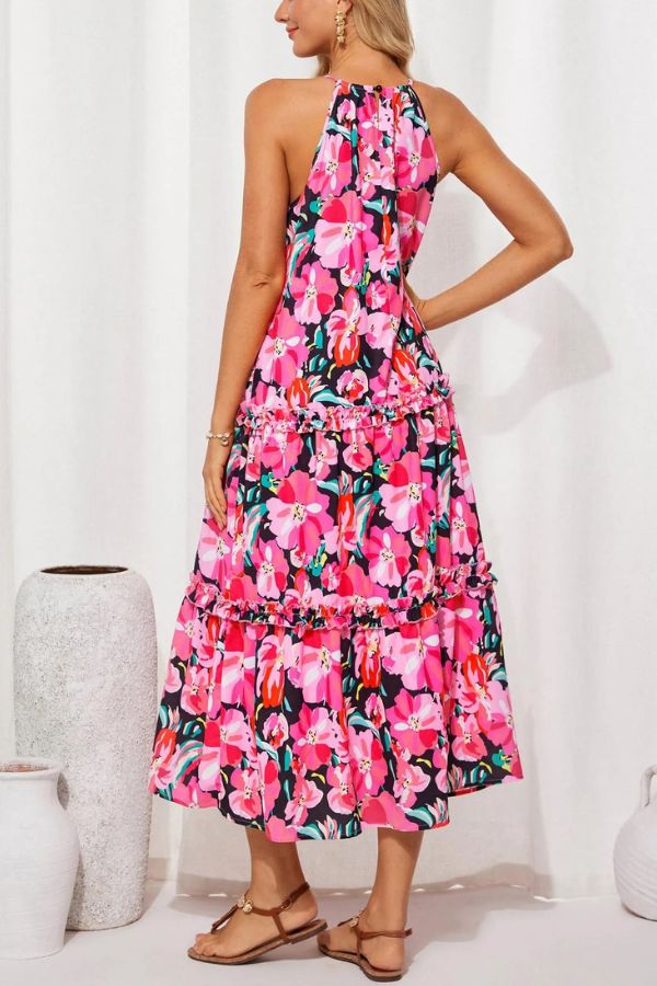 Women's Halter Neck Floral Print Vacation Dress