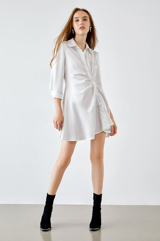 Charity White Button-Up Midi Dress