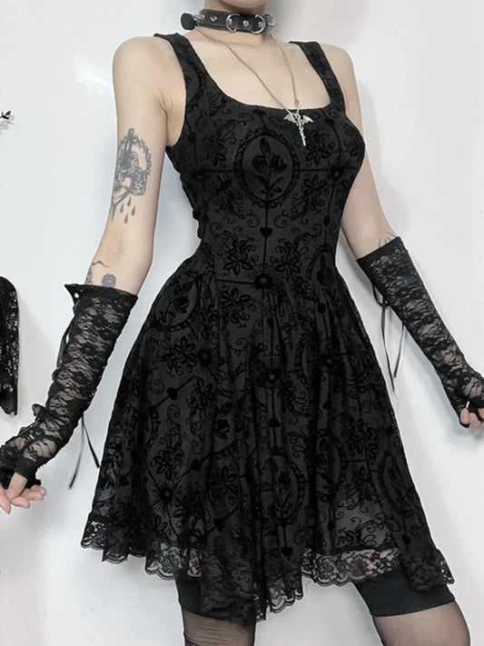 2024 Summer New Harajuku Retro Wrapped Hip Mini Dress Y2K Vintage Gothic Punk Dark Style Tie Up A-Line Dress