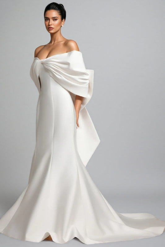 Huresa Slimming bow Fishtail Wedding Maxi Dress