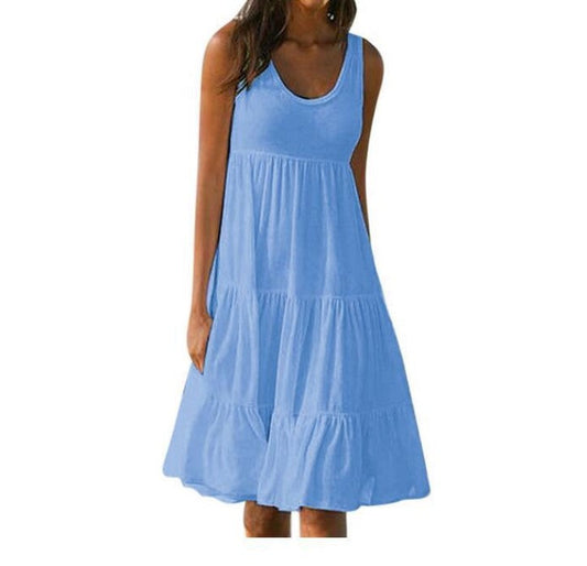 Teagan Cotton Tiered Babydoll Dress Blue