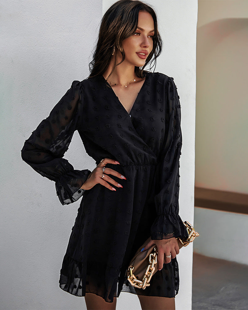 Playful Heart Puff Sleeve Babydoll Dress Black