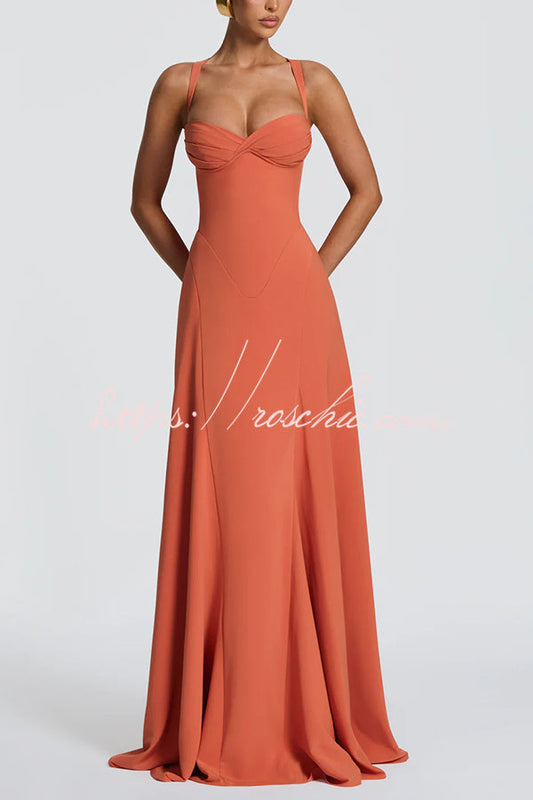 Irie Chiffon Sweetheart Neck Tapered Shoulder Straps Back Lace-up Drape Maxi Dress