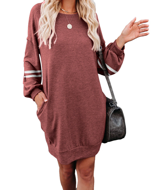 Randy Pocketed Long Sleeve Knit Dress Marsala FINAL