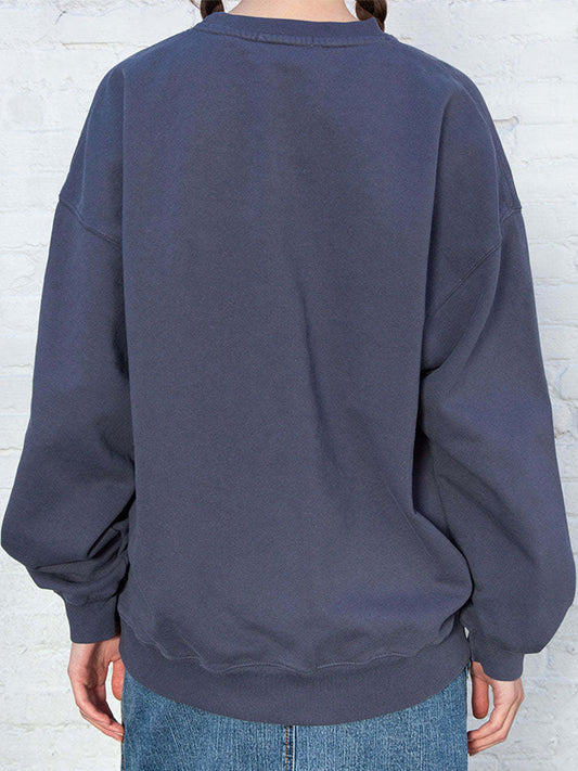 Solid Crew Neck Pullover Sweatshirt