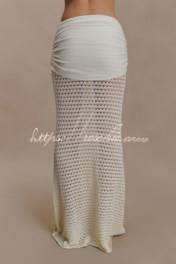Mania Knit Hardware Detail Bell Sleeve Crop Top and Gathered Overlay Sash Stretch Maxi Skirt Set