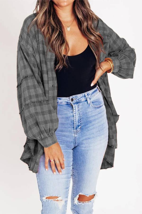 Women's Mineral Washed Button Down Plaid Flannel Shirt