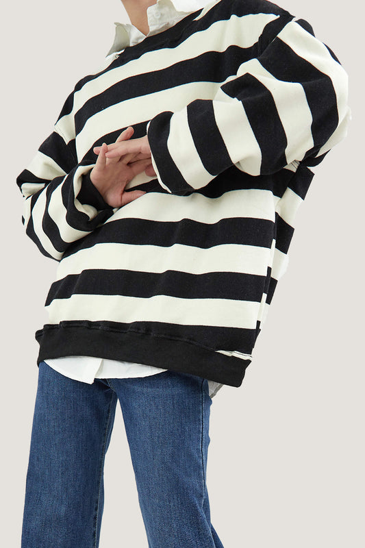 Black Comfort Striped Pullover Sweatshirts