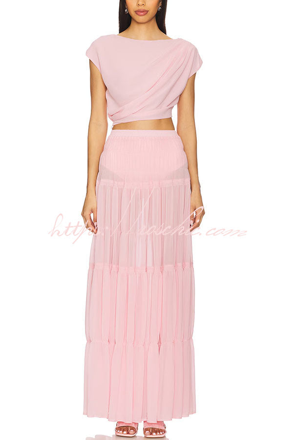 Stunning Chiffon Elastic Waist Layered A-line Maxi Skirt