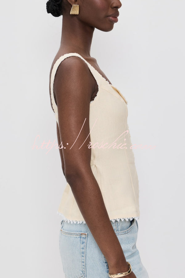 Fashionable Lace-trimmed V-neck Sleeveless Slim-fit Vest