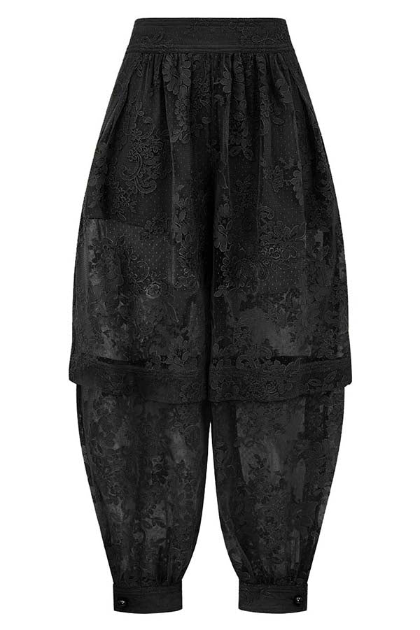 Ellie Lace Gathered Waist Pocket Button Ankle Cuffs Harem Pant