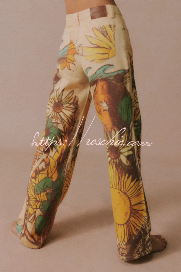We The Free Playful Doodle Printed Mid Rise Pocket Wide Leg Pant