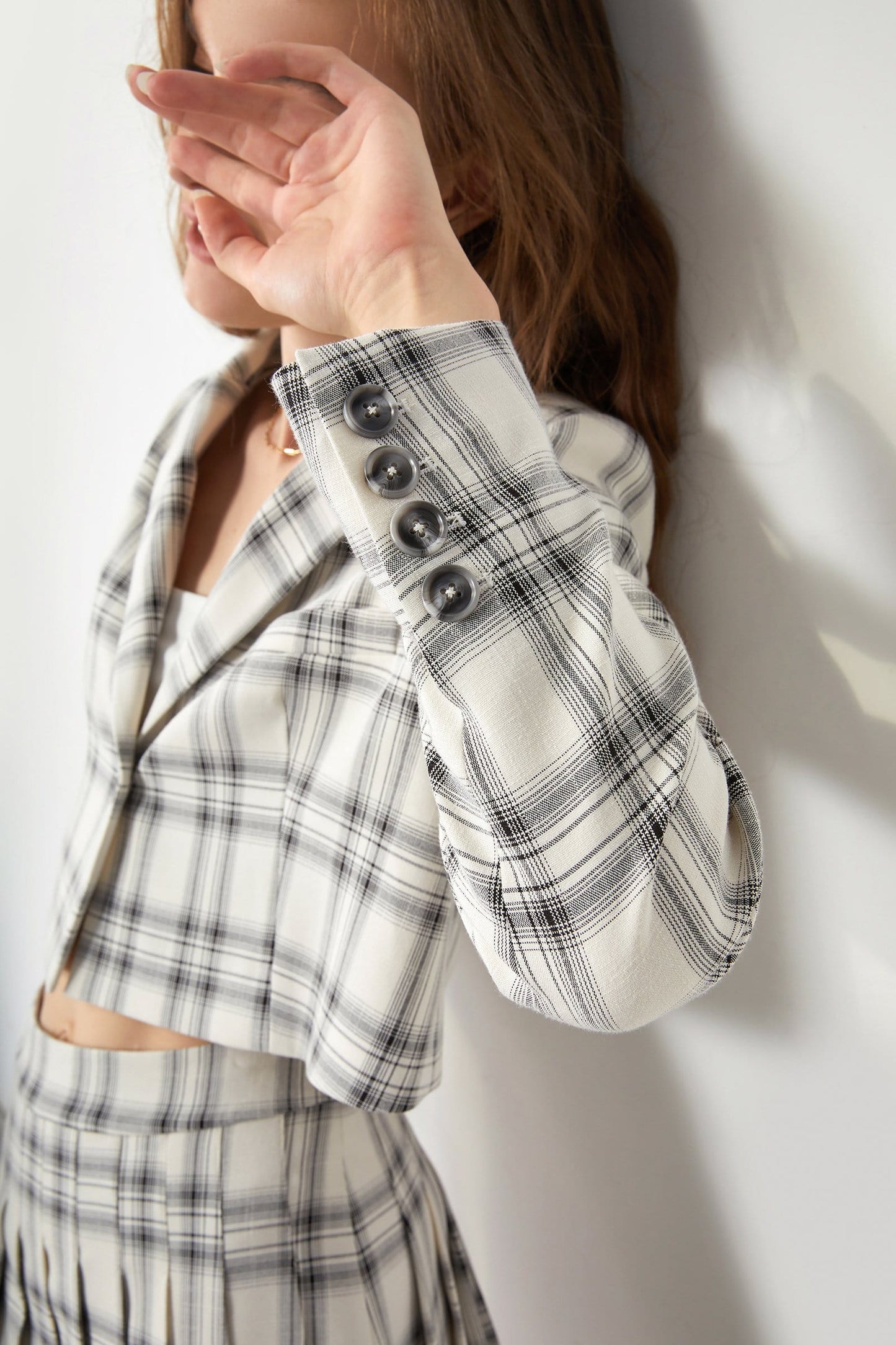 Elliott White Crossbar Plaid Print Blazer