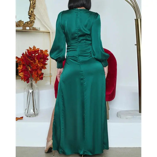Alejandra Premium Dark Green Satin Midi Dress Wardrobe Essential