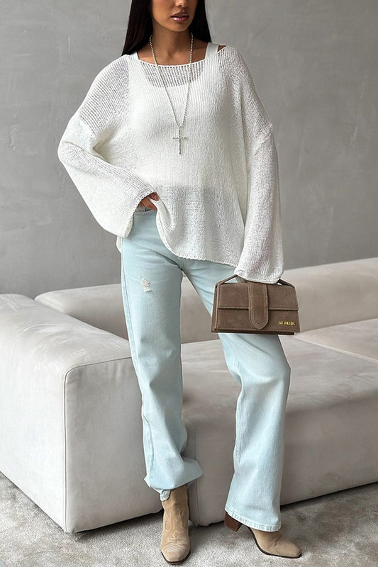 Crew Neck Hollow Out Knit Cover-up Sweater