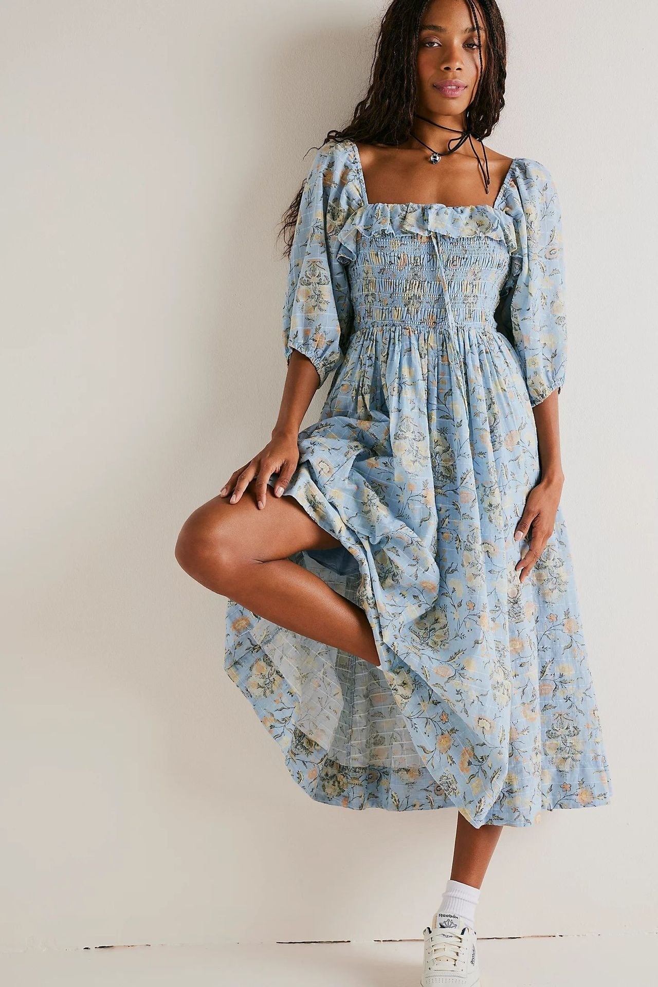 Ariadna Exclusive Printed Midi Dress with Ruched Bodice and Ruffles Statement Occasion Edit