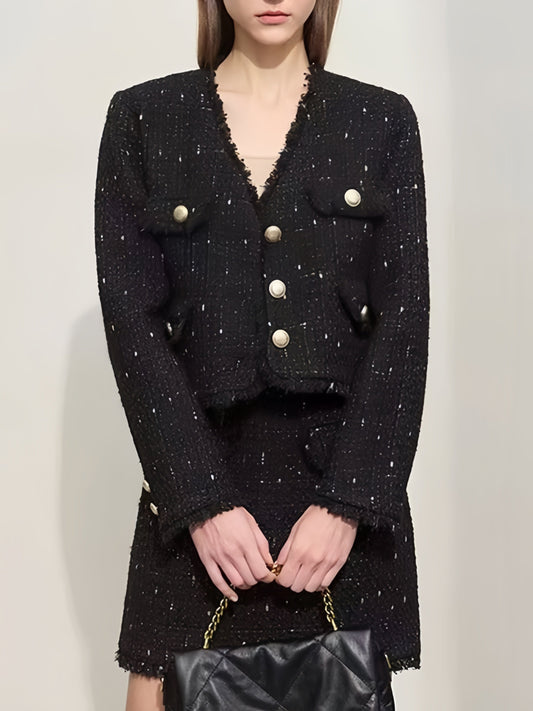 Elegant Floral Button Down Blazer European Jacket and Mini Skirt Set