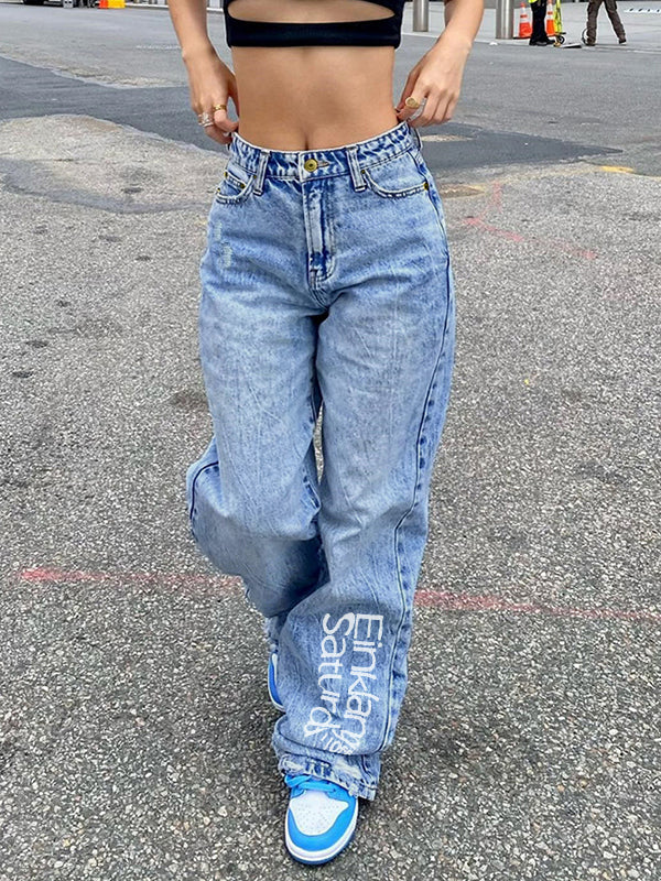 Basic Wash Straight Leg Boyfriend Jeans