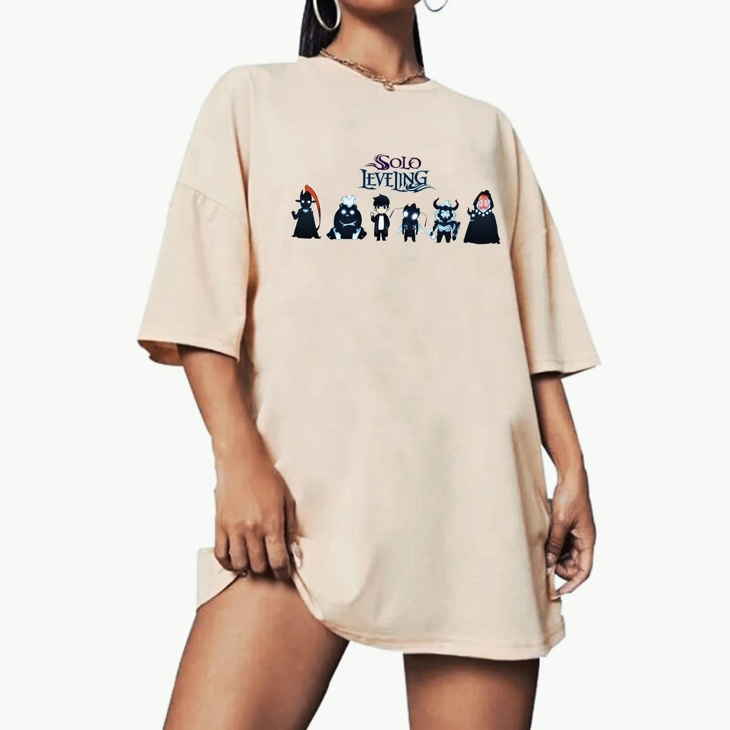 Anime Print Oversized Oneck Tshirt