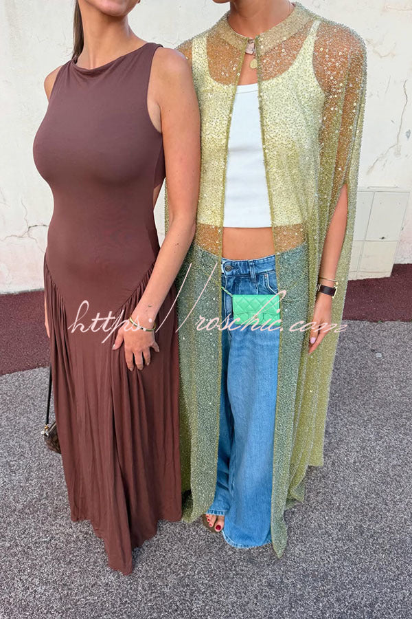 Sparkle Night Sheer Sequin Maxi Cover-up Cape