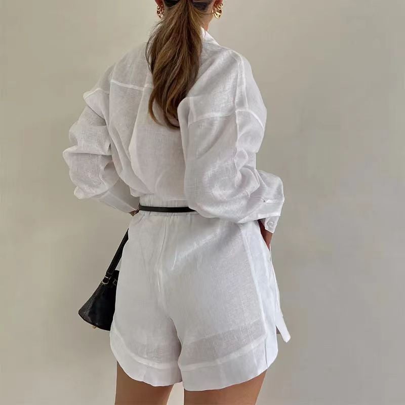 Casual Linen Blouse and Shorts Set