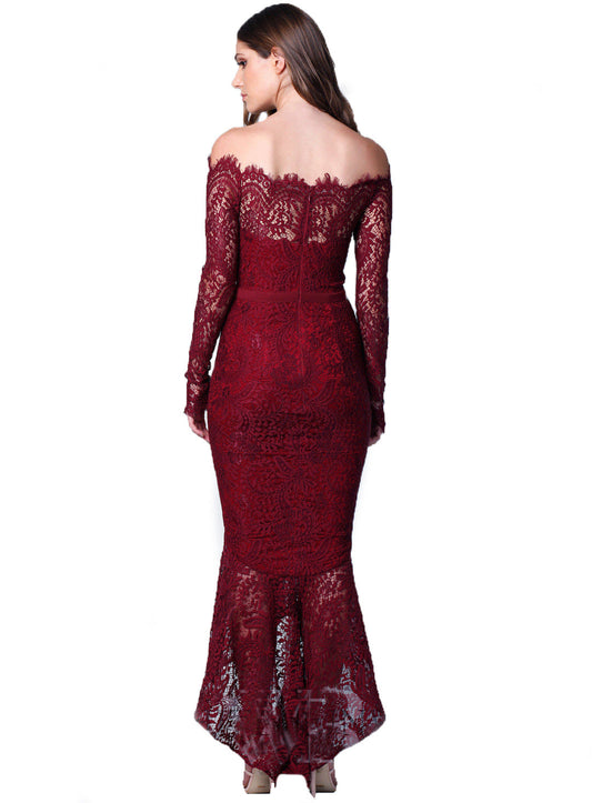 Elegance Lace Trumpet Dress Wine