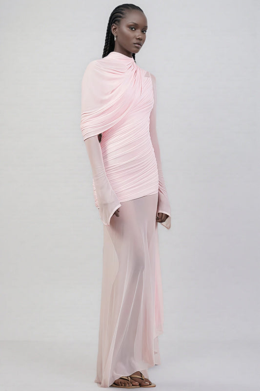 Sorety Pink Irregular Mesh Maxi Dress