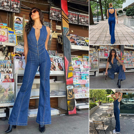 Heart Shaped Backless Denim Jumpsuit