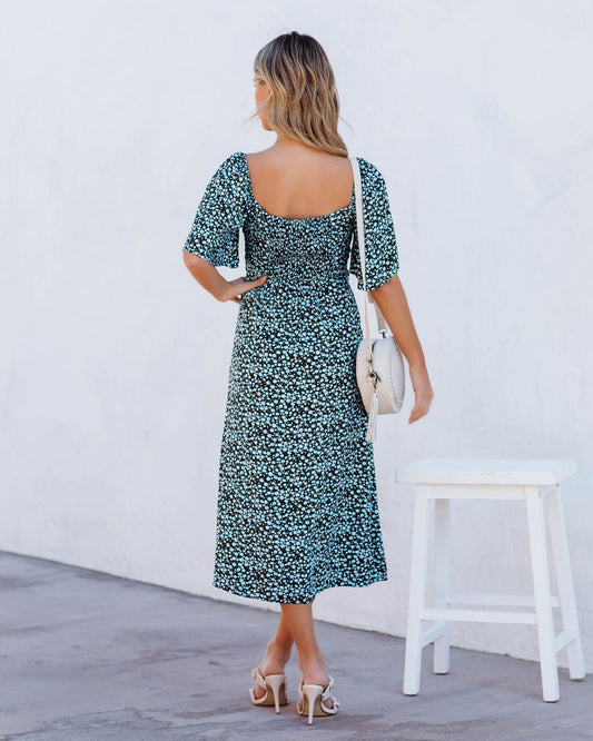Andee Floral Cutout Midi Dress Blue Multi