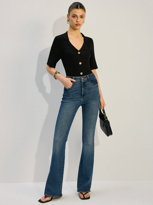 Knit Button-Up Blouse