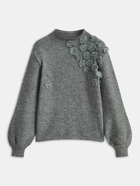Floral Appliqué Knit Sweater
