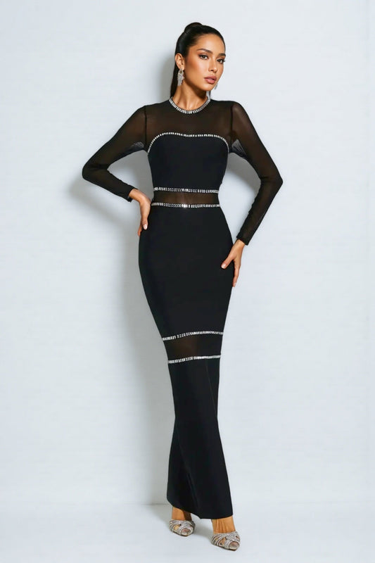 Gema Black Mesh Bandage Maxi Dress