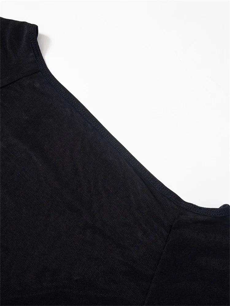 Women Summer Slim Fit Off Shoulder Black Backless Short Clubwear 2024 T-shirts