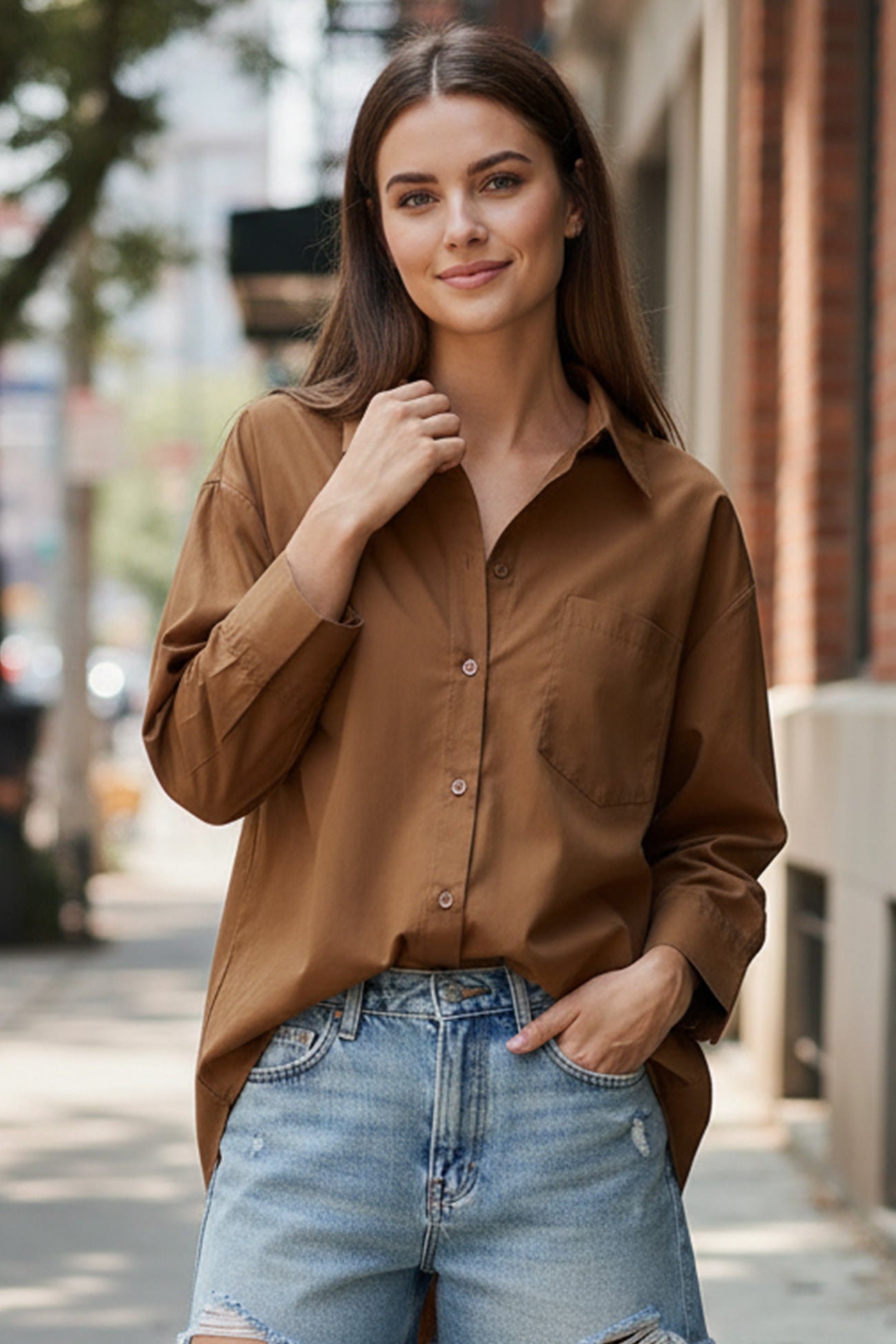 Candy Color Mid-length Cotton Blouse