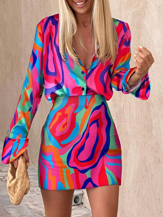 Color Splash Mini Dress and Blouse Two Piece Mini Dress