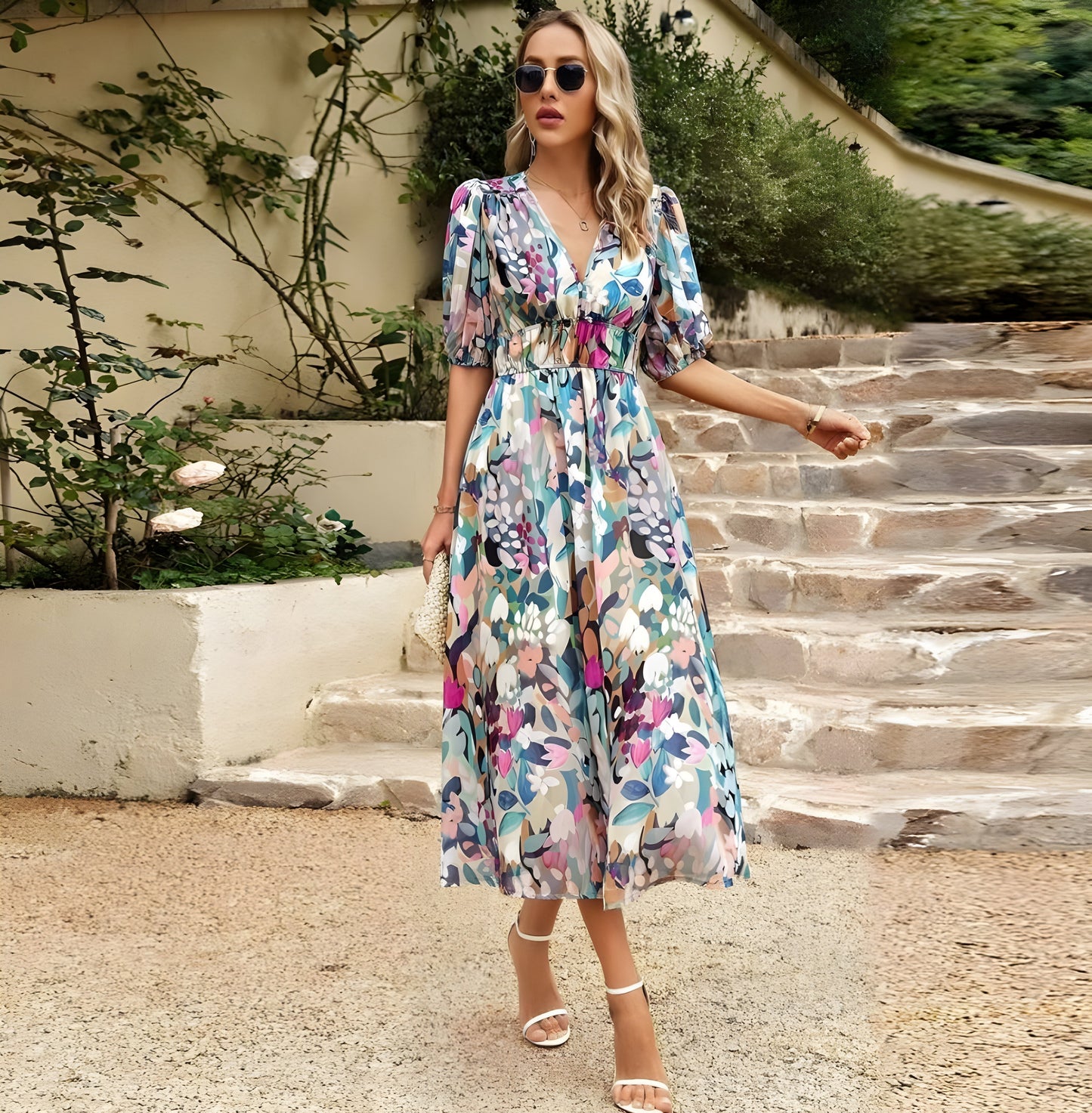 Anita Luxe Midi Dress with Flowers Boutique Collection