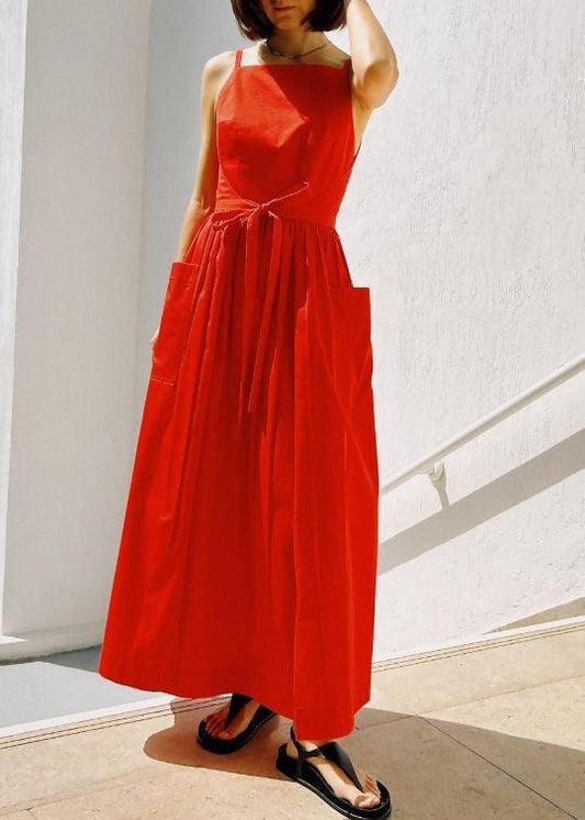 Skyline Tie-Waist Midi Dress – Sleeveless Pocket Summer Dress