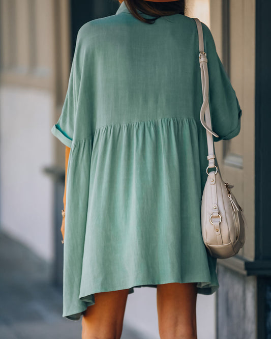 Hails Linen Blend Button Down Shirt Dress Sage