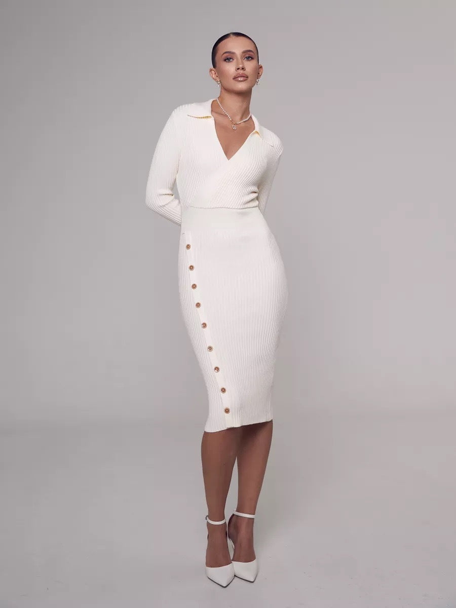 Inner Wear Sweater Knitted Dress Elegant Polo Collar Hip for