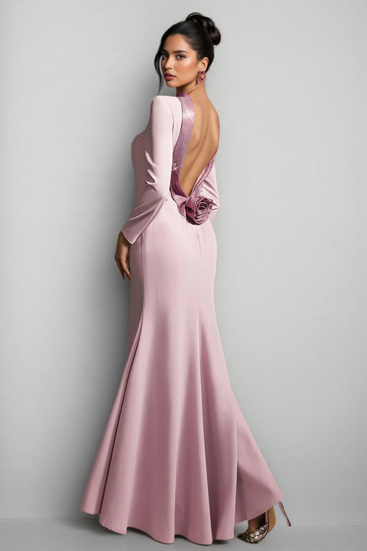 Taryke Backless Rhinestone Flower Maxi Dress