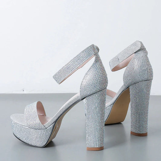 Stylish Silver Rhinestone Platform Open Toe High Heel High Heel